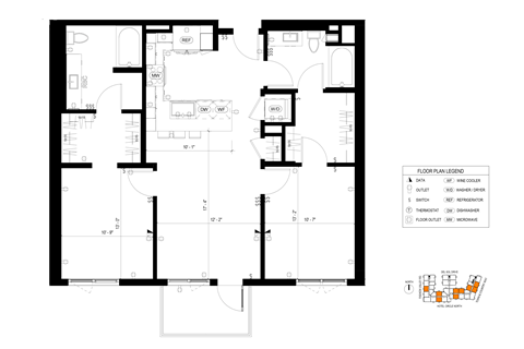 Floor plan for 2 beds, 2 baths, 1106 sqft